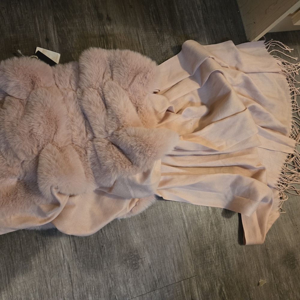 Dolce Cabo Pink Fur and Fringe Scarf